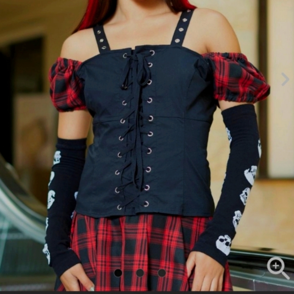 Black & Red Laceup Top